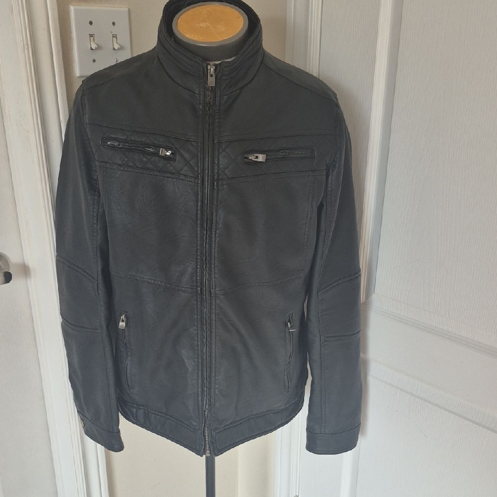 Men's Classic Faux Leather Black Zip-Up Jacket
